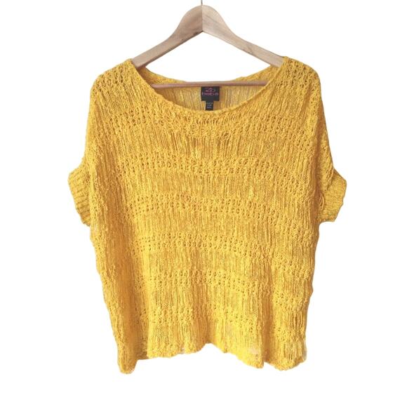 2b Bebe Womens M/L Loose Knit Sweater Top Bright Yellow Boxy Boho Artsy Y2K - Picture 1 of 11